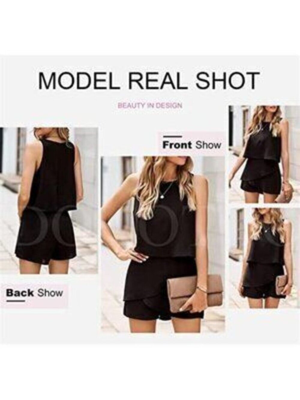 Women's Sleeveless Ruffle Romper Jumpsuit, Black - Picture 4 of 4